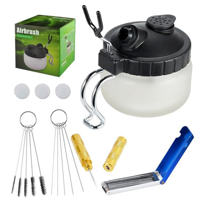 JOYABEST Airbrush Cleaning Kit Pro with 13-Piece Needle Set, Pot & Brushes | Glass pot with holder. 5 brushes & 5 needles. 13 cleaning needles unclog jets & nozzles. Repair tool removes broken tips