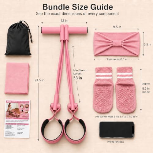 Pedal Resistance Band, Stitched Anti-Snap Elastic Pull Rope Fitness Equipment, 3-in-1 Home Workout Exercise Bands Set with Pilates Grip Socks & Headband - color: Pink, size: 95LB