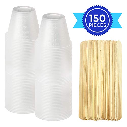[100 Pack - 1oz] Epoxy Resin Mixing/Medicine Cups with 50 Bonus Mixing Sticks - 1 Ounce Graduated Plastic Cups (1 Sleeve) - EpoxyStix - size: 100ct with 50 Stir Sticks