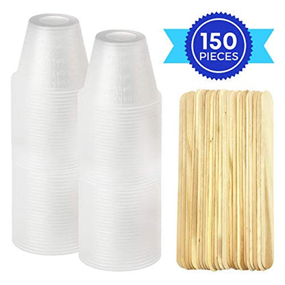 [100 Pack - 1oz] Epoxy Resin Mixing/Medicine Cups with 50 Bonus Mixing Sticks - 1 Ounce Graduated Plastic Cups (1 Sleeve) - EpoxyStix - size: 100ct with 50 Stir Sticks