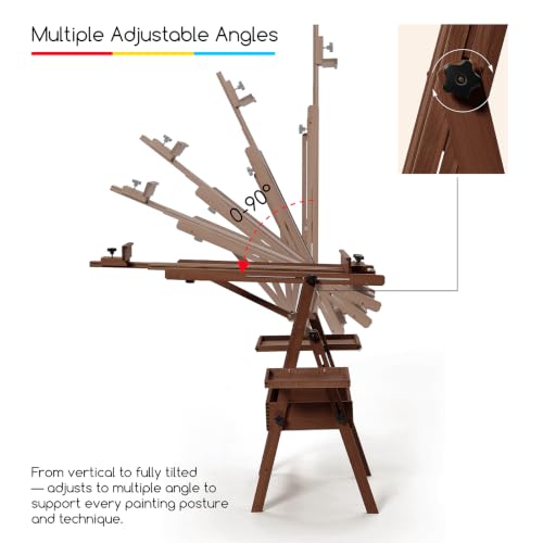 MEEDEN Painting Easel with Storage and Tray: H-Frame Beech Wood Art Easel | Easel Stand for Adults, Artists, Students, Beginners - Adjustable 50"-80" H, Holds Canvas Up to 47 Inches - color: Deep Walnut