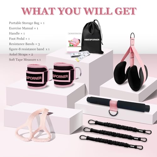 HIMESPORNER Pedal Resistance Band with Handle & Ankle Straps, Figure 8 Band | Multifunction Natural Latex 3 Tube, 20-60LB, Metal Handle, Breathable Ankle Straps, Thick and Durable Silicone Figure 8 Band