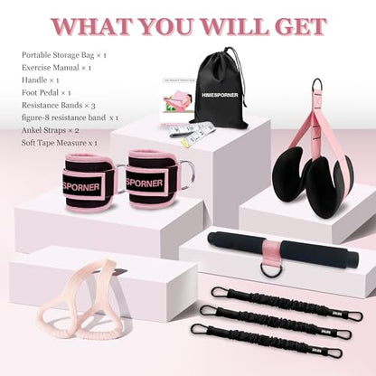 HIMESPORNER Pedal Resistance Band with Handle & Ankle Straps, Figure 8 Band | Multifunction Natural Latex 3 Tube, 20-60LB, Metal Handle, Breathable Ankle Straps, Thick and Durable Silicone Figure 8 Band