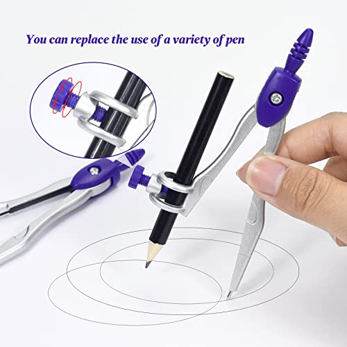 Vobou Math Geometry Sets 10 Pcs, Student Supplies Kit, Compass Set (Purple | Shatterproof Storage Box,Includes Rulers,Protractor,Compass,Eraser,Pencil Sharpener,Lead Refills,Pencil, for Drafting - color: Purple
