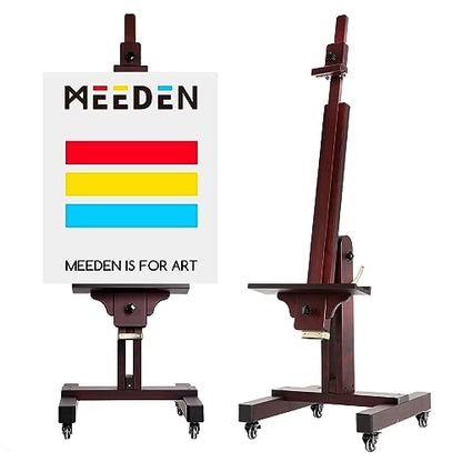 MEEDEN Extra Large Painting Easel: Holds Canvas Up to 71" for Art Studio | Professional Solid Beechwood Large Easel, Tilts Flat Easily Wooden Floor Easel for Adult Artist Beginners, Deep Walnut - color: Deep Walnut