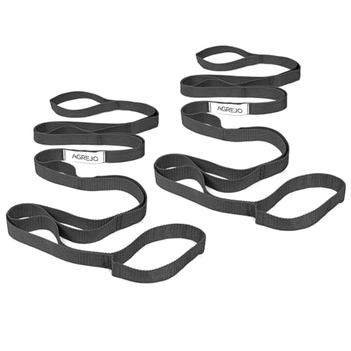 AGREJO Stretching Strap Yoga Strap Physical Therapy for Home Workout, 10 Loops Non-Elastic Stretch Band for Pilates, Flexibility, Exercise and Gymnastics - color: 2-Pack Black/Black