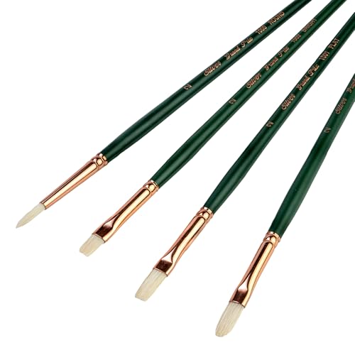 Silver Brush Limited Grand Prix Multi-Shape Oil Paintbrush Set, 4pc | Size 2 Round, Flat, Bright, and Filbert, Long Handle, Stiff Flagged Hog Bristle, Landscape, Botanical and Floral Designs - color: Multi-shape Set