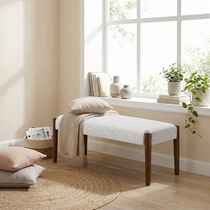 Usaint 42" End of Bed Bench with Wood Legs, Heathered White with Walnut Leg - color: Heathered Off-white With Walnut Leg