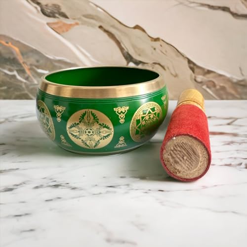 Nature's Own Tibetan Singing Bowl Set- Easy to Play- Meditation Sound Bowl Handcrafted in Nepal for Yoga, Mindfulness, Chakra Healing, Stress Relief - Spiritual Gifts (3.5 Inch, Green) - color: Geen