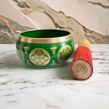Nature's Own Tibetan Singing Bowl Set- Easy to Play- Meditation Sound Bowl Handcrafted in Nepal for Yoga, Mindfulness, Chakra Healing, Stress Relief - Spiritual Gifts (3.5 Inch, Green) - color: Geen