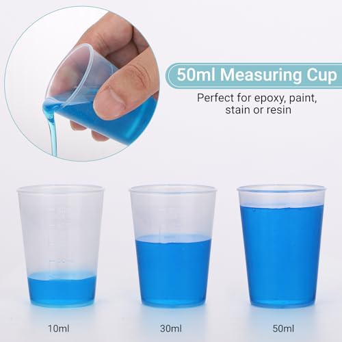 Resin Mixing Cups and Sticks, 110 Packs Epoxy Measuring Cups Kit - 60PCS 100ml Disposable Graduated Cups, 50PCS Wooden Stir Sticks for Mixing Paint, Stain, Epoxy, Resin - color: Clear cups+wooden stick, size: 50ml