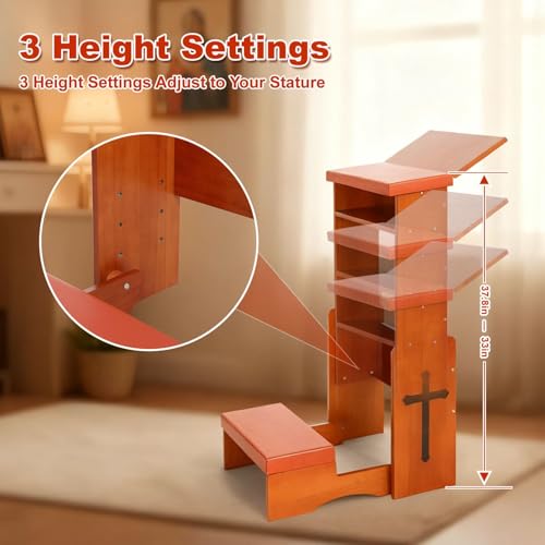 Fanwer Folding Prayer Kneeler Bench, Adjustable Wooden with Bookshelf | Compact kneeling altar for church chapel, home devotion & meditation, portable prayer stool