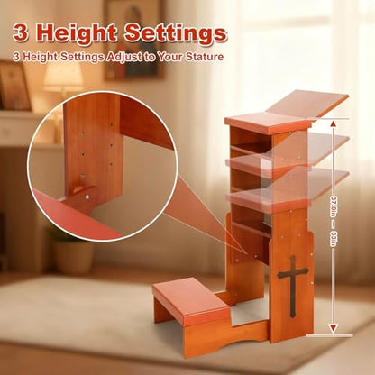 Fanwer Folding Prayer Kneeler Bench, Adjustable Wooden with Bookshelf | Compact kneeling altar for church chapel, home devotion & meditation, portable prayer stool