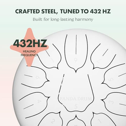 Panda Drum Plus (White) | Steel Tongue Drum for Inside & Outside | 11 Inch | with Music Book, Mallets, Carrying Bag & Finger Picks | 432 Hz Rain Drum | Calming Musical Instrument for Adults - color: 1-White