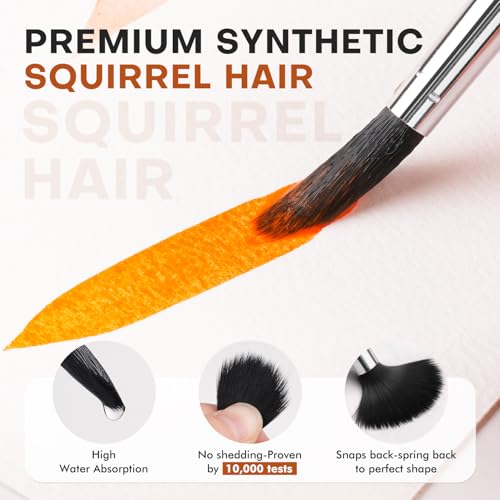 Fuumuui Professional Watercolor Brushes - 10Pcs Synthetic Squirrel Hair Paint Brush Set with Wide Flat, Round, Detail, Dagger, Cat's Tongue for Watercolor Gouache Inks Painting - color: Brown