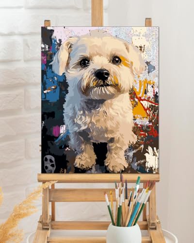 TOCARE Maltese Paint by Numbers Kit for Adults Beginner, Dog Paint by Number Canvas Kit, Acrylic Adults' Paint-by-Number Kits for Dogs Lovers 16x20inch (Without Framed) - color: TC-OPC-361