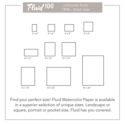 Fluid 100 Watercolor Paper Block, 8 x 8 inches, 15 Sheets, 140 lb (300 GSM) 100% Cotton Cold Press Pad for Artist Painting and Wet Media - size: 8 x 8 (140 lb)