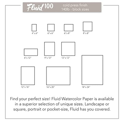 Fluid 100 Watercolor Paper Block, 8 x 8 inches, 15 Sheets, 140 lb (300 GSM) 100% Cotton Cold Press Pad for Artist Painting and Wet Media - size: 8 x 8 (140 lb)