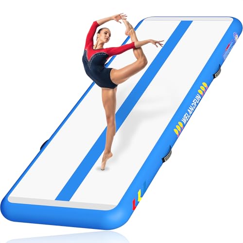 6.56/10/13/16/20 ft Air Tumble Track Mat for Gymnastics Training | Inflatable Gymnastics Mat, 4/6/8 inches Air Tumbling Mats for Home Use, Cheerleading, Water Yoga with Electric Air Pump - color: Blue, size: 13ft x 3.3ft x 6inch