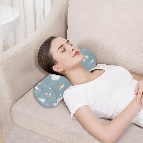 Clouds Stars Rainbows Blue Neck Roll Pillow Bolster Round Health Memory Foam Long Cervical Cylinder Pillows with Removable Washable Cover for Body Bed Legs Back Yoga - color: Clouds Stars Rainbows Blue