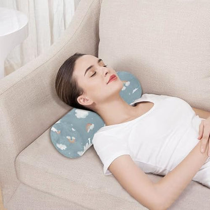 Clouds Stars Rainbows Blue Neck Roll Pillow Bolster Round Health Memory Foam Long Cervical Cylinder Pillows with Removable Washable Cover for Body Bed Legs Back Yoga - color: Clouds Stars Rainbows Blue