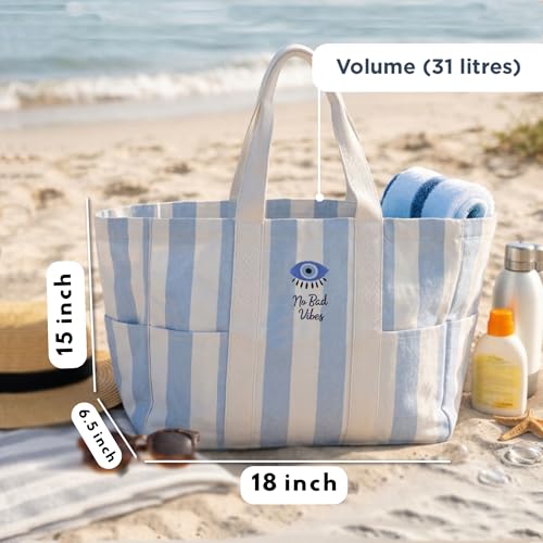 Folkulture Beach Tote Bags For Women, Beach Must Haves 2026-18x15 Inch | Waterproof,Sandproof, Large Tote Bags for Women, Swimming Pool, Beach Essentials, Simple Modern Pool Bag, Bolsos Para Mujeres - color: Evil Eye