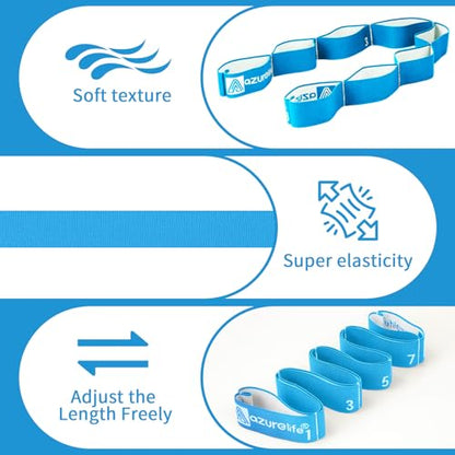 A AZURELIFE Elastic Yoga Stretching Strap, Multi-Loop Stretch Strap for Physical Therapy, Pilates, Yoga, Dance & Gymnastics Exercise and Flexible Pilates Stretch Band - color: Elastic-Blue