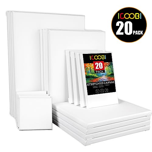 20 Pack Stretched Canvases-4Packs of 4x4,5x7,8x10,9x12,11x14 | 100% Cotton Blank Painting Canvas for Oil, Acrylic Paint & Other Painting Media - size: Mix 20Pack