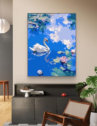 ZRIZQ Paint by Numbers Kit for Adults Beginner Animal,Swan,16x20 | Full set with wooden brushes,rolled canvas,rich paints.Calming activity.Beginner friendly.Just open and paint. - color: 16"X20"Rolled Canvas(Frameless)-Swan and Lake