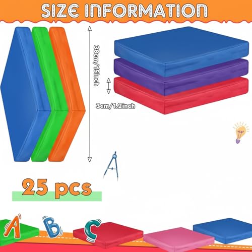 Timgle 25 Pcs Floor Cushions for Classroom 15 Inch Flexible Seating Bulk with Handles 1.6 Inch Thick Foam Floor Pillows Portable Seating for Home School Kindergarten Daycare Nursery Playroom(Square) - style: Square