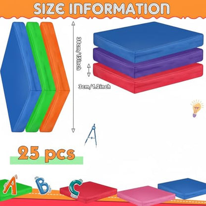 Timgle 25 Pcs Floor Cushions for Classroom 15 Inch Flexible Seating Bulk with Handles 1.6 Inch Thick Foam Floor Pillows Portable Seating for Home School Kindergarten Daycare Nursery Playroom(Square) - style: Square
