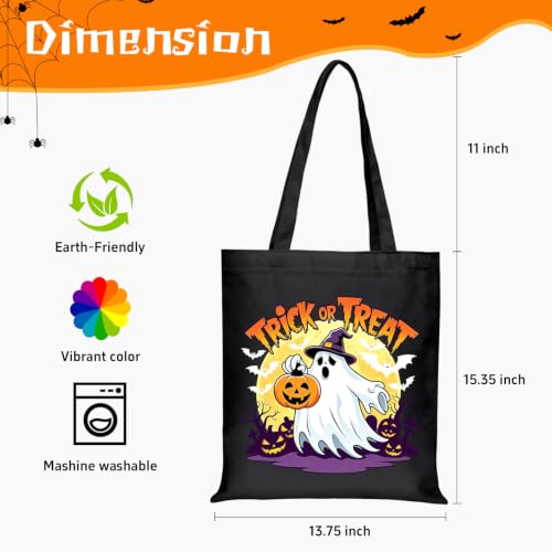 Canvas Tote Bag with Zipper for Women, Halloween Trick or Treat Bags Bulk | 13.8" x 15.3" Fashionable Two-Tone Cotton Tote Bag for Crafts, DIY Your Creative Designs - color: [A0] Halloween - Black