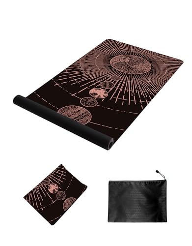 nuveti Printed Travel Yoga Mat 1/16 Inch Thick Non Slip Fitness Workout Mat | with Carrying Bag, Foldable Lightweight Suede & Natural Rubber Yoga Mat for Yoga Pilates and Fitness 72" L x 24" W x 1.5mm - color: TaiYangXiXingXing
