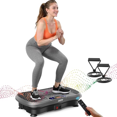 AXV Vibration Plate Fitness Platform Exercise Machine Body Vibrating Board | Curved Design Powerful 200W Bluetooth Oscillating Shake Plate for Lymphatic Drainage Recovery Whole Body Toning With Handles - color: SLIM.GRAY