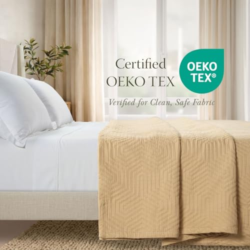 Threadmill Luxury Cotton Blankets for Queen Size Bed | All-Season 100% Cotton Queen Size Blanket | Aster Jacquard Cozy Lightweight, Soft Breathable Coverlet fits Full Size Bed, 90x92 | Beige - color: Aster Beige, size: Queen / Full