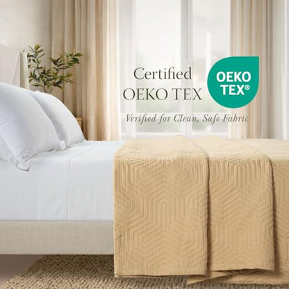 Threadmill Luxury Cotton Blankets for Queen Size Bed | All-Season 100% Cotton Queen Size Blanket | Aster Jacquard Cozy Lightweight, Soft Breathable Coverlet fits Full Size Bed, 90x92 | Beige - color: Aster Beige, size: Queen / Full