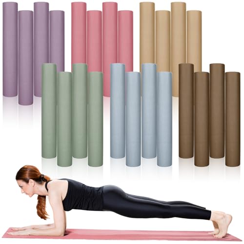 Timgle 24 Pack 68" x 24" Yoga Mat Bulk, 4mm Thick Extra Long Sports Mat Anti Slip Tear Resistant Yoga Exercise Set for Fitness Stretching Home Workout Gym and Studio - color: blue, pink, green, purple, brown, khaki