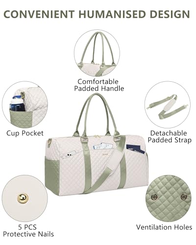 Women Weekender Travel Duffle Bag: Travel Duffel Overnight Bags with Shoe Compartment Large Carry on Tote with Toiletry Bag Weekend Traveling Yoga Gym Hospital Bag for Women with Wet Pocket - color: 13-Beige Green, size: Large