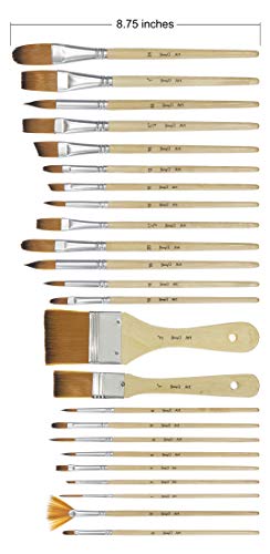 24 Pcs Artist Paint Brush Set with Free Carry Pouch for Watercolor, Acrylic, Oil and All Media, Suitable for Canvas, Paper, Ceramic, Golden Nylon Hair, Wood Handles JQ-B24