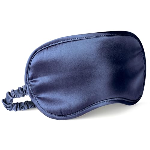 LULUSILK Mulberry Silk Sleep Eye Mask Blindfold with Elastic Strap Headband, Soft Eye Cover Eyeshade for Night Sleeping, Travel, Nap (Navy Blue) - color: Navy Blue