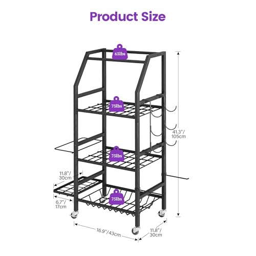 Homeiju Dumbbell Rack, Weight Rack for Home Gym, Yoga Mat Storage Holder with Lockable Wheels, Dumbbell Stand with Hooks, All in One Work out Equipment Storage for Yoga Mat Dumbbell and Balls - size: 4-Tier