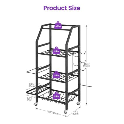 Homeiju Dumbbell Rack, Weight Rack for Home Gym, Yoga Mat Storage Holder with Lockable Wheels, Dumbbell Stand with Hooks, All in One Work out Equipment Storage for Yoga Mat Dumbbell and Balls - size: 4-Tier