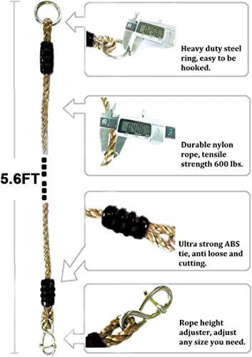 Tree Swing Ropes Hammock Chair Straps Hanging Kit with 2 Carabiners - 5.6ft & Holds Up to 600lbs, Perfect for Children Swing, Outdoor Hammock and Hanging Chair