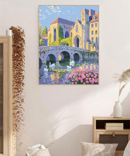 ZRIZQ Landscape Paint by Numbers Kit for Adults Beginner,Cityscape,16x20 | Full set with rich paints,wooden brushes,rolled canvas.Calming activity.Beginner friendly.Just open and paint. - color: 16"X20"Rolled Canvas(Frameless)-Landscape 18