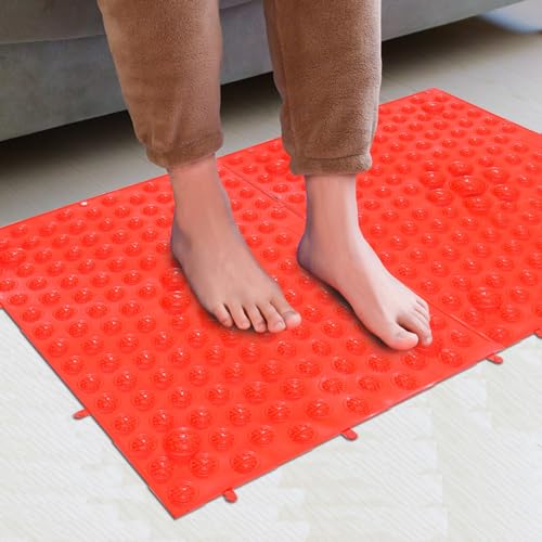 2-in-1 Foot Massage Mat & Reflexology Pad - Acupressure Mat with Toe Plates, Anti-Slip, Suitable for Bathroom, Yoga, Outdoor Games & More (Red) - color: Red