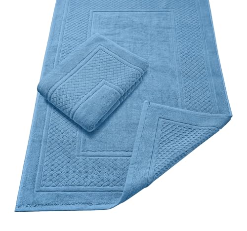 Avalon Towels Light Blue Bath Mat - 100% Cotton Set of 2 Absorbent Bathmat - Bathroom Mats Quick Dry Bath Mats for Bathrooms (22x34 Inches) - color: Sky Blue, size: Pack of 2