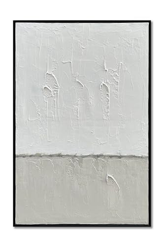 NANKAI Art Hand-Painted White and Grey Art Oil Painting Modern Minimalist Abstract Art Home Office Wall Decoration Art 36x24 inches (with Solid Wood Exterior Frame) - color: Nkhb293