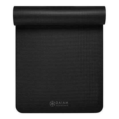 Gaiam Thick Yoga Mat, Exercise & Fitness Mat with Easy-Cinch Carrying Strap - color: Black, size: 2/5" (10MM)