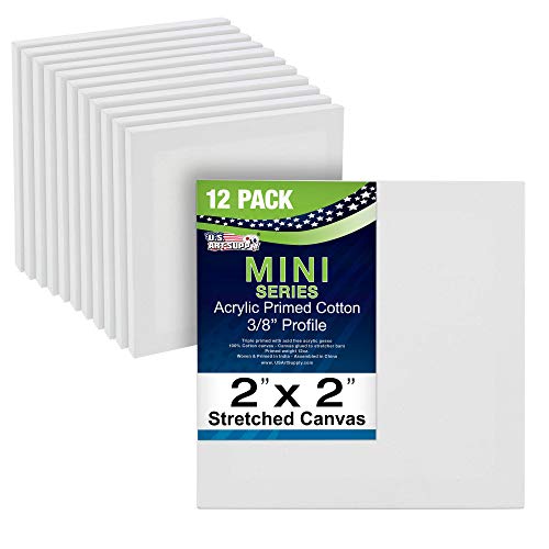 U.S. Art Supply 2" x 2" Mini Stretched Canvas for Painting Pack of 12 | Professional Primed - Ideal for Arts & Crafts - size: 2" x 2" - Pack of 12