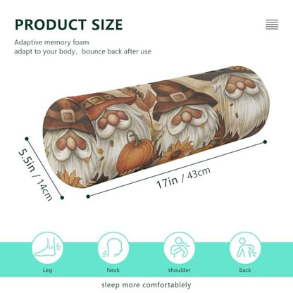 Bolster Pillow Neck Pillow Round Soft Health Memory Foam Pillows Long Cylindrical Body Pillow with Removable Cover Cute Back Yoga Gnomes Maple Leaf 17" x 5.5" - color: Gnomes Maple Leaf